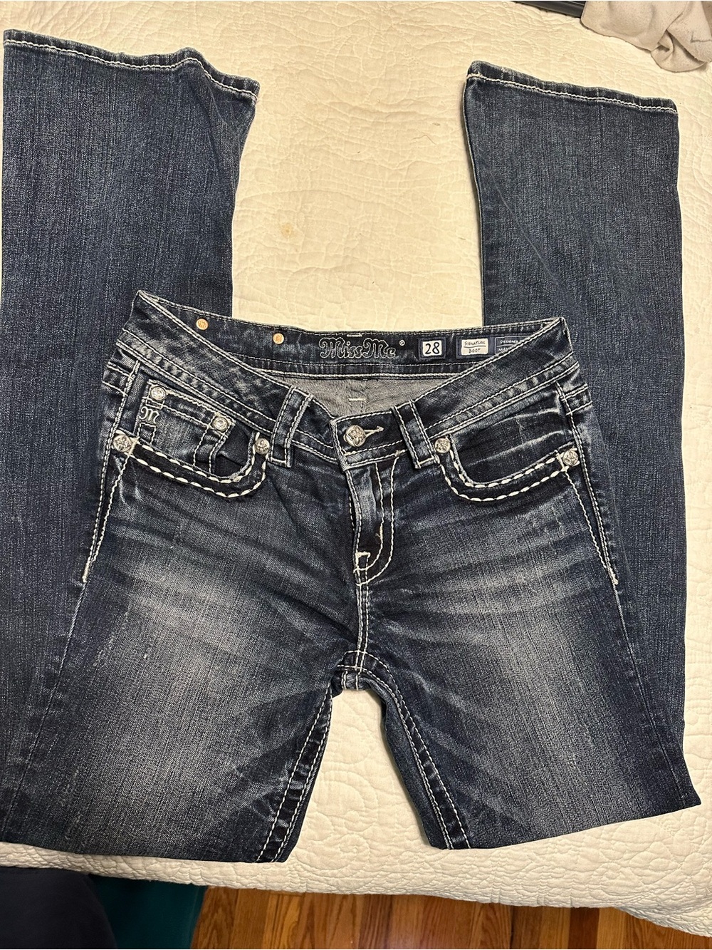 Miss Me Womens Dark Indigo Bootcut Jeans with Contrast Stitching